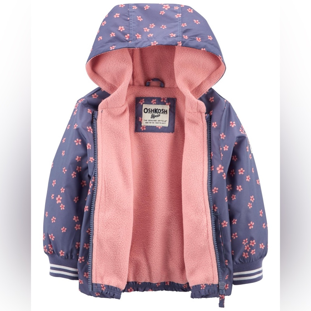 Oshkosh B’Gosh BNWT Floral Fleece Lined Jacket, Purple and Pink. 12Mo, 2T.